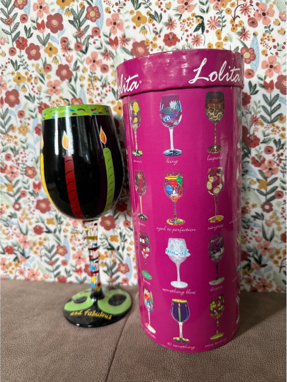 Lolita 50 and Fabulous Hand Painted Wine Glass w/ Original Box